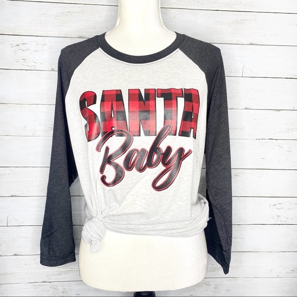 Santa Baby 3/4 Sleeve Baseball Tee Large - Picture 1 of 8